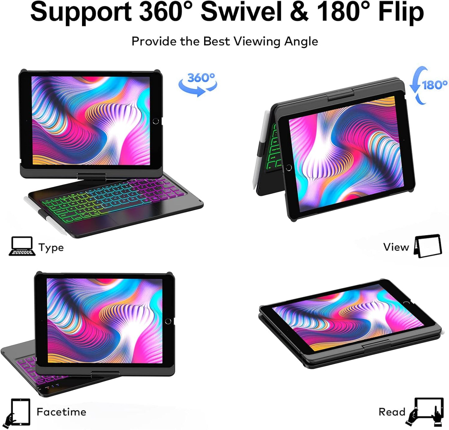 Keyboard Case for Ipad 10.2 9Th/8Th/7Th Gen,Touch Keyboard for Ipads 9Th Generation/8Th Gen/7Th Gen-360° Rotatable Protective Cover-Ipad Keyboard 9Th/8Th/7Th Gen with Pencil Holder