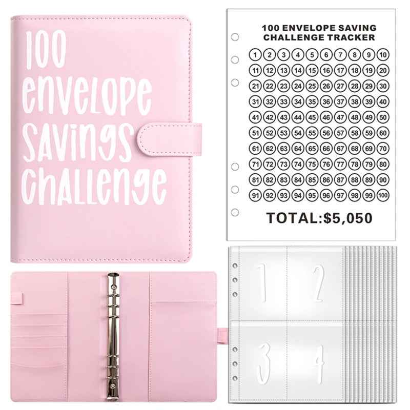 PU Leather Notebook Binder Budget Saving Money Planner Money Organizer for Cash Savings Zipper Envelope Pockets Stickers