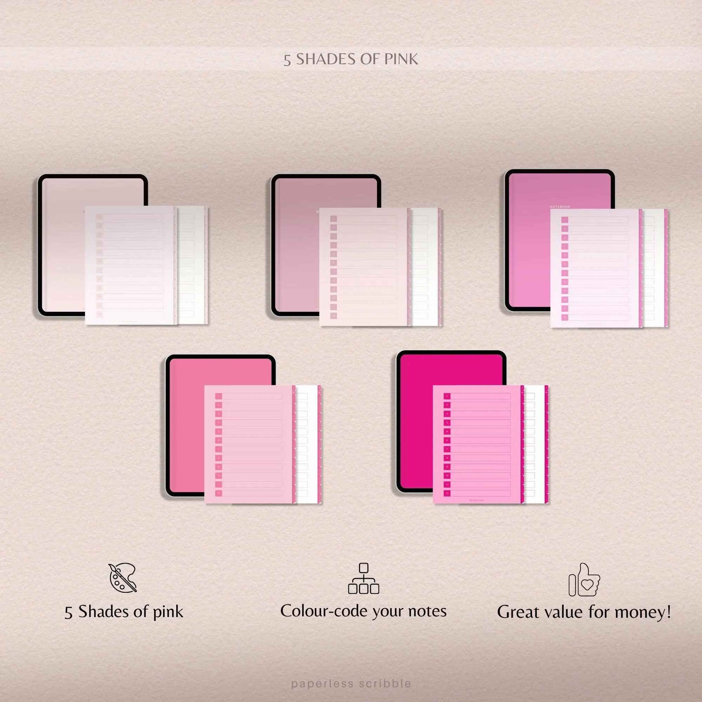 Digital Notebook Pink | Pink Ipad Notebook for Goodnotes | Digital Note Templates Notability | Digital Student Notebook | Goodnotes Notebook