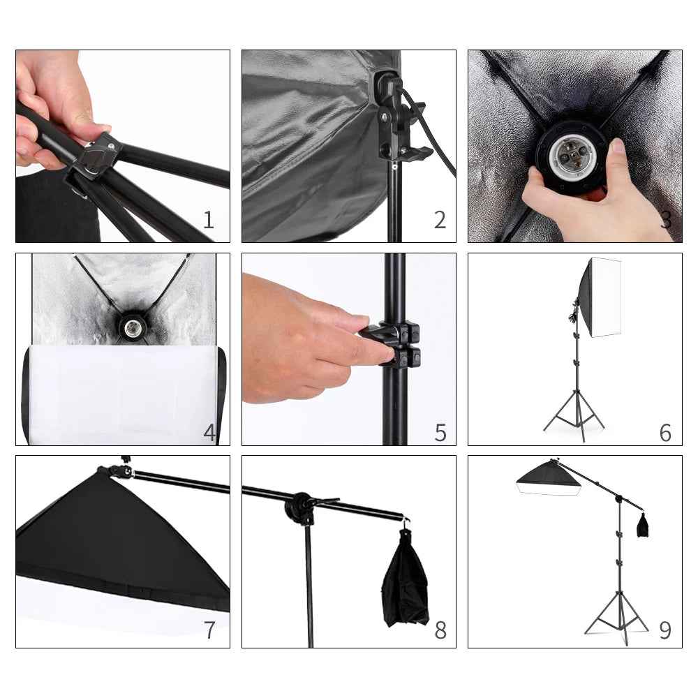 Professional Photo Studio Softbox Lights Continuous Lighting Kit Accessories Equipment with 3Pcs Soft Box,Led Blub,Tripod Stand