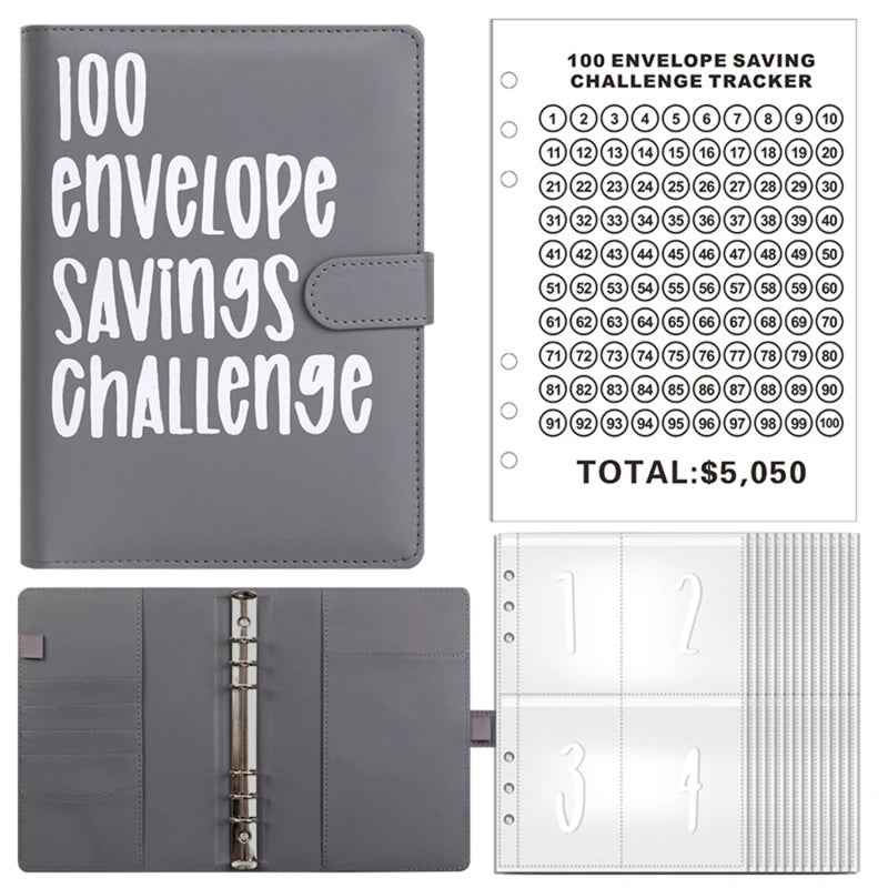 PU Leather Notebook Binder Budget Saving Money Planner Money Organizer for Cash Savings Zipper Envelope Pockets Stickers