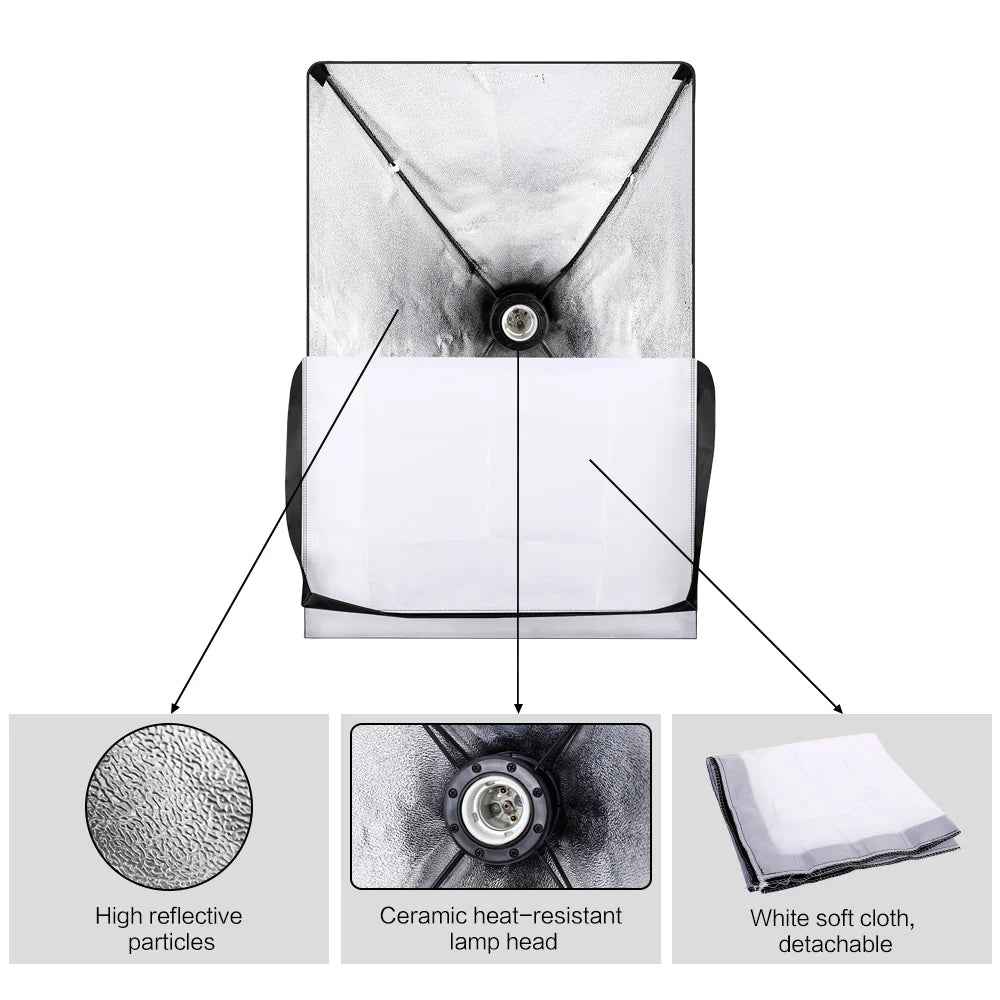 Professional Photo Studio Softbox Lights Continuous Lighting Kit Accessories Equipment with 3Pcs Soft Box,Led Blub,Tripod Stand
