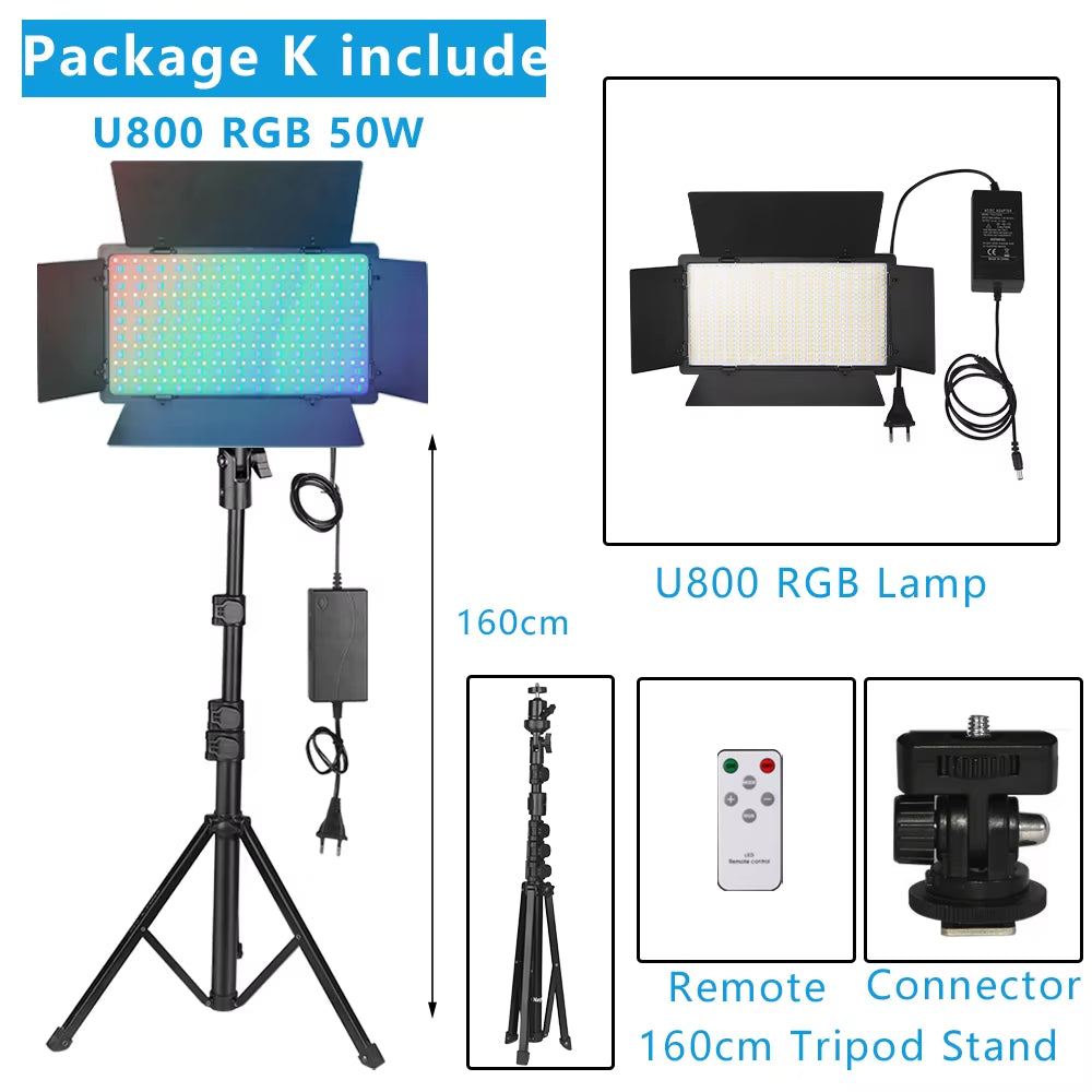 U800 RGB Photo Light LED Photo Studio Light Camera Phone Video Recroding RGB Panel Lamp LED Vdieo Light for YOUTUBE Tiktok LIVE