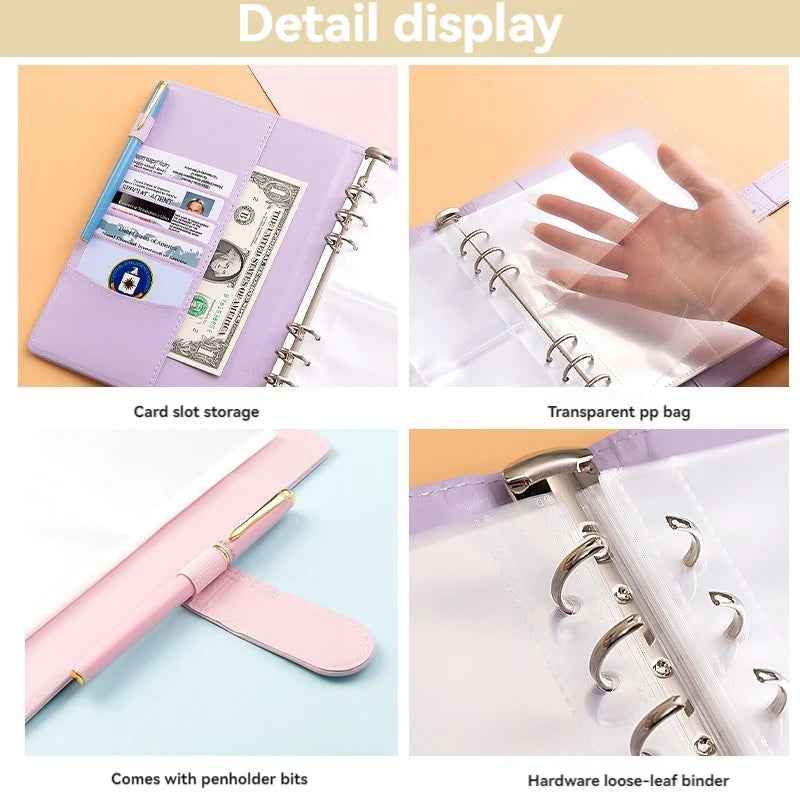 PU Leather Notebook Binder Budget Saving Money Planner Money Organizer for Cash Savings Zipper Envelope Pockets Stickers