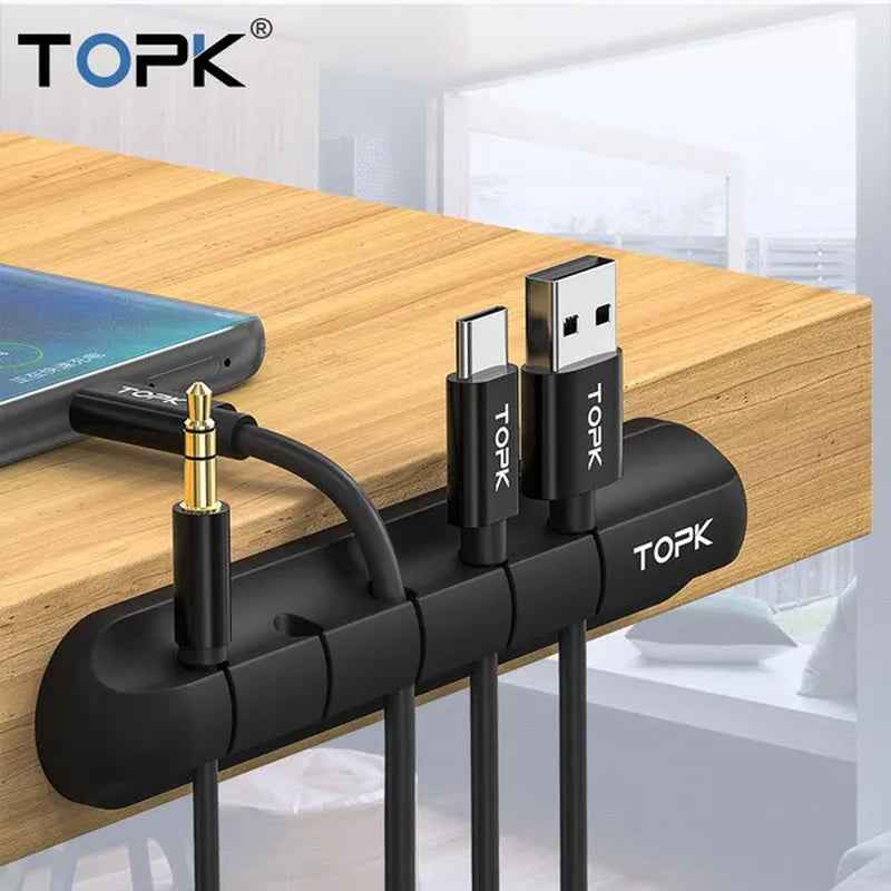 TOPK Feel Free to Stick Multi-Function Cable Organizer Silicone USB Cable Winder Desktop Tidy Management Clips Cable Holder for Mouse Headphone Wire