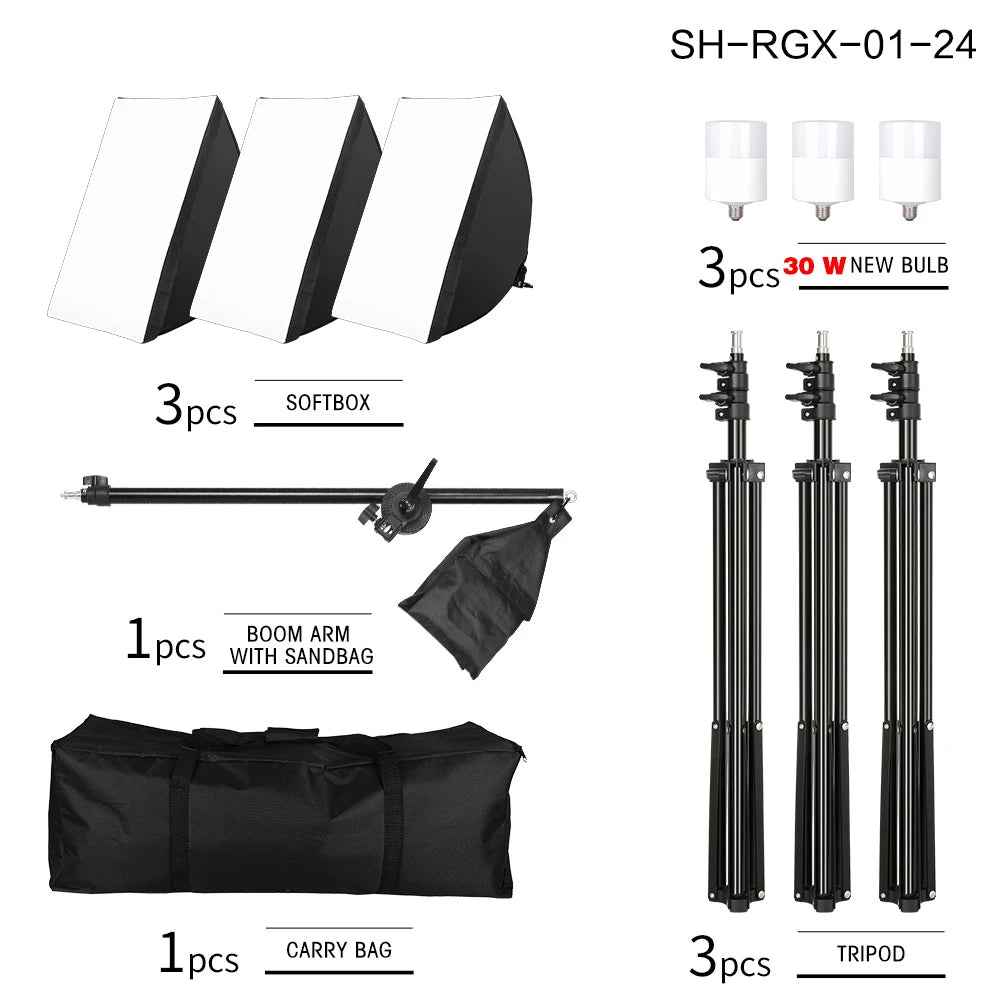 Professional Photo Studio Softbox Lights Continuous Lighting Kit Accessories Equipment with 3Pcs Soft Box,Led Blub,Tripod Stand