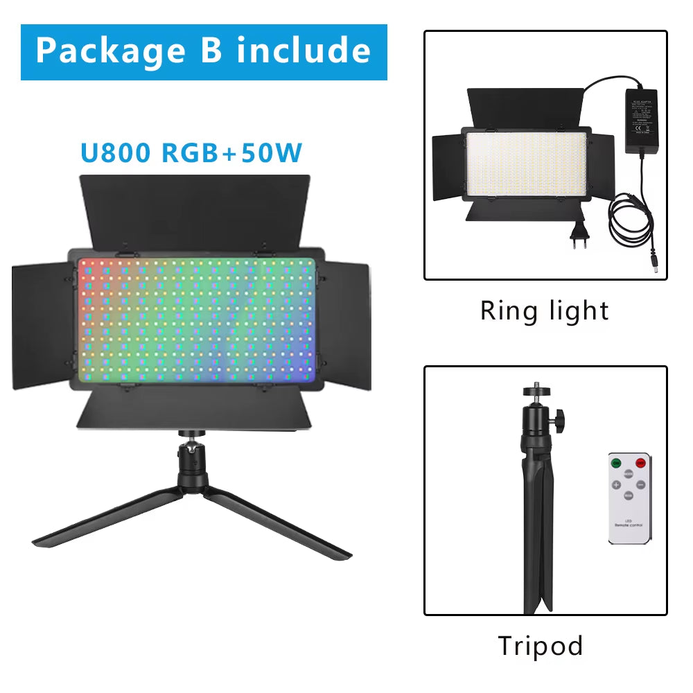 U800 RGB Photo Light LED Photo Studio Light Camera Phone Video Recroding RGB Panel Lamp LED Vdieo Light for YOUTUBE Tiktok LIVE