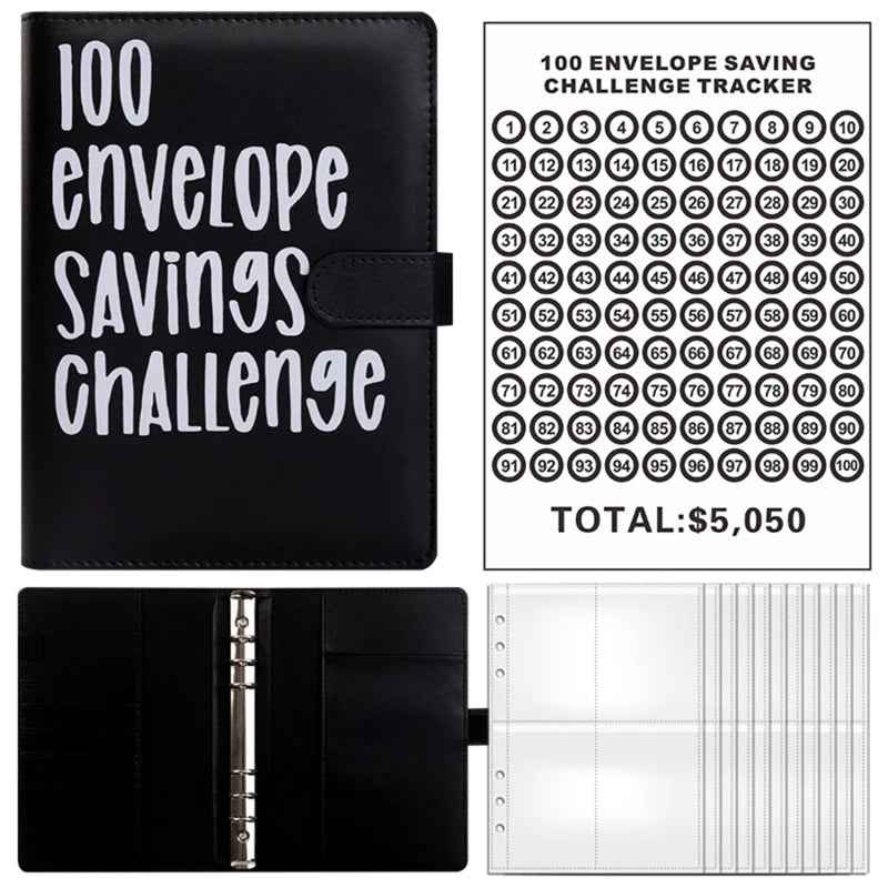 PU Leather Notebook Binder Budget Saving Money Planner Money Organizer for Cash Savings Zipper Envelope Pockets Stickers