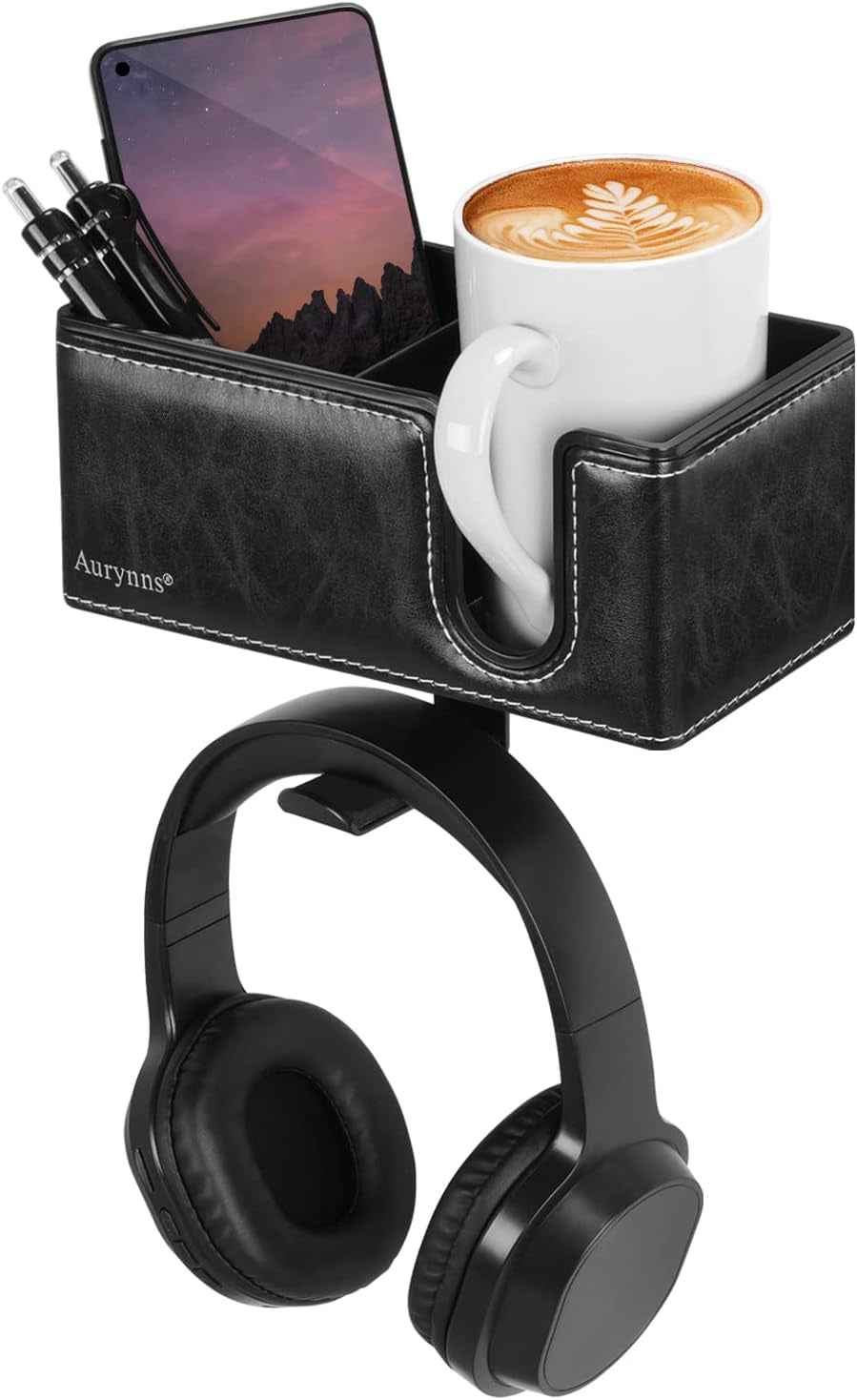 Desk Cup Holder Clip on Pen Holder Headphone Hanger Headset Stand Rotatable Clamp Hook under Desk (Black)