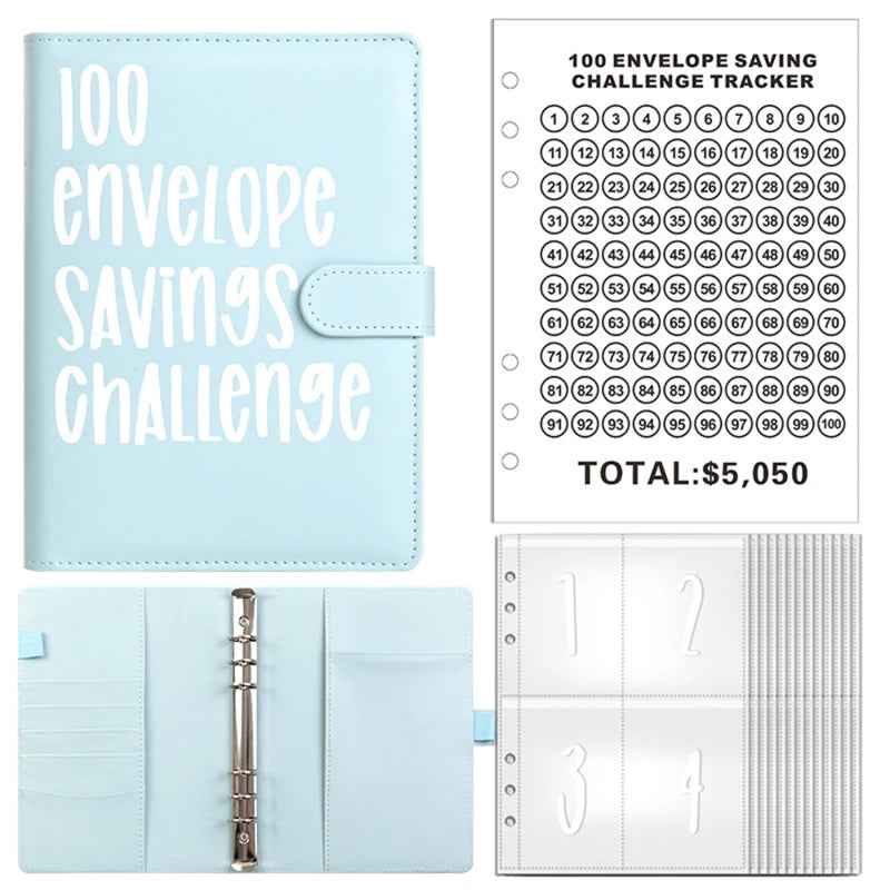 PU Leather Notebook Binder Budget Saving Money Planner Money Organizer for Cash Savings Zipper Envelope Pockets Stickers