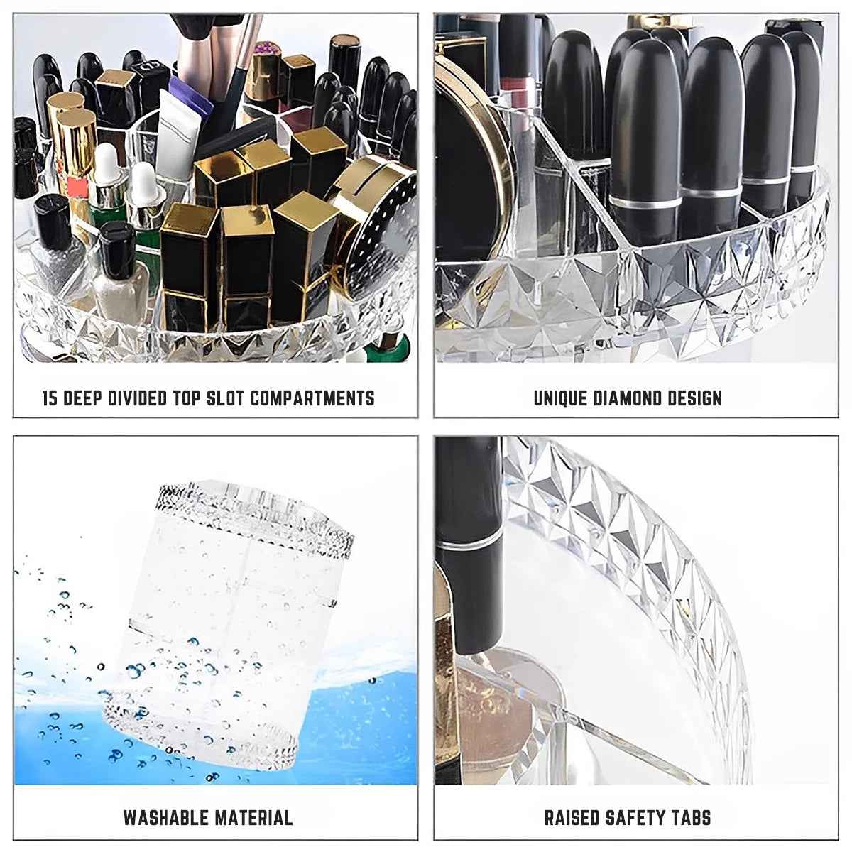 3 Tiers Rotating Makeup Organizer with Compartment 360° Spinning Makeup Stand Reusable Spinning Storage Display Case Clear