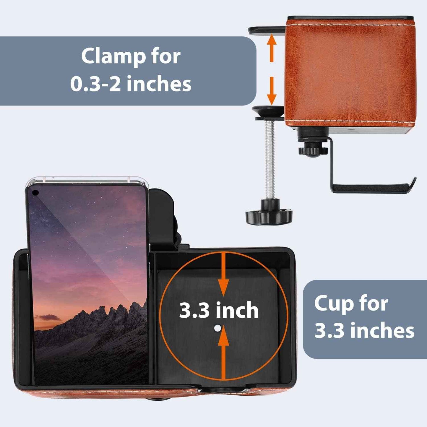 Desk Cup Holder Clip on Pen Holder Headphone Hanger Headset Stand Rotatable Clamp Hook under Desk (Light Brown)