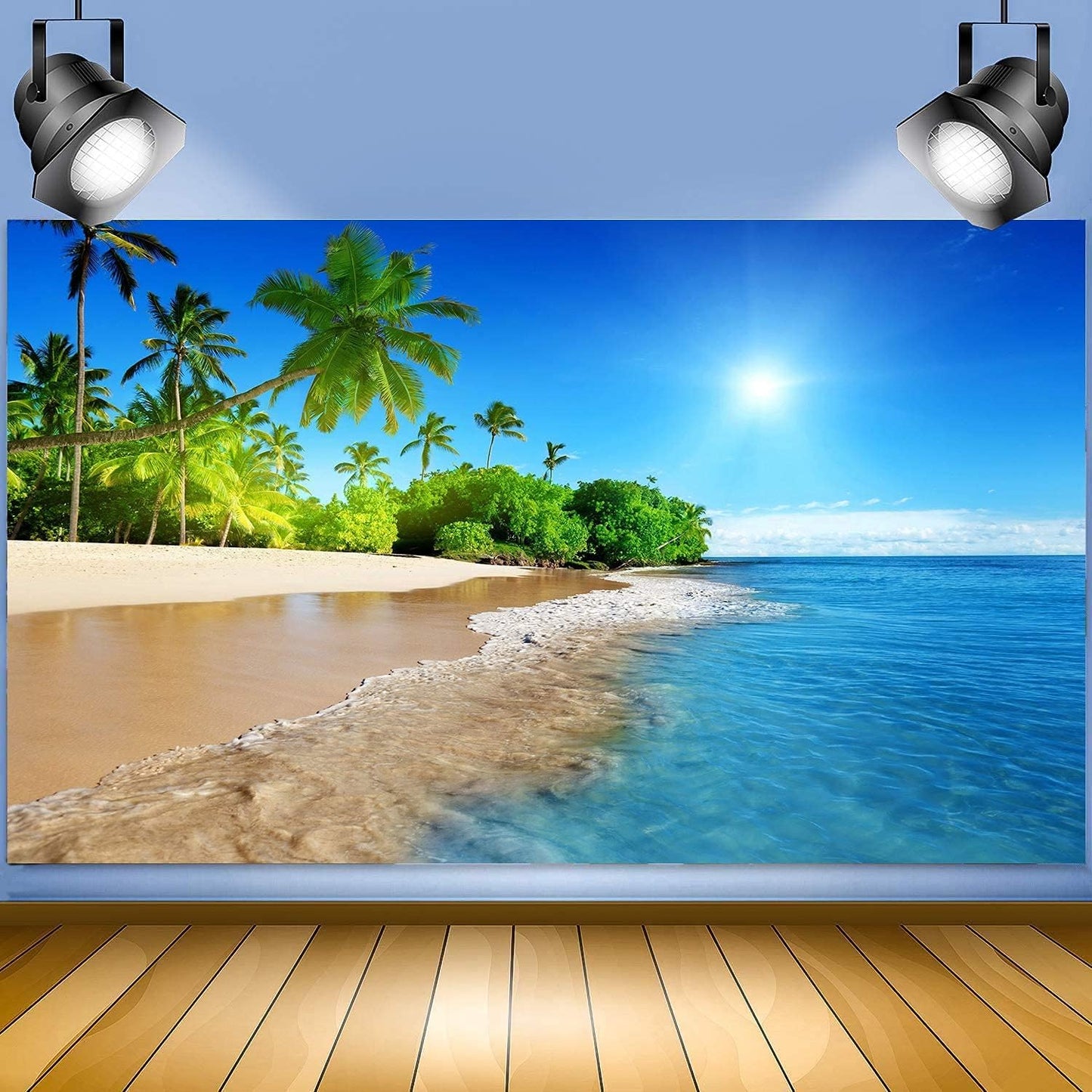 10X7Ft Tropical Beach Summer Sunshine Backdrop Beach Coast Tropical Paradise Blue Sea Sky Coconut Tree Photography Background Themed Party Backdrop Photo Booth Studio Props FH1200