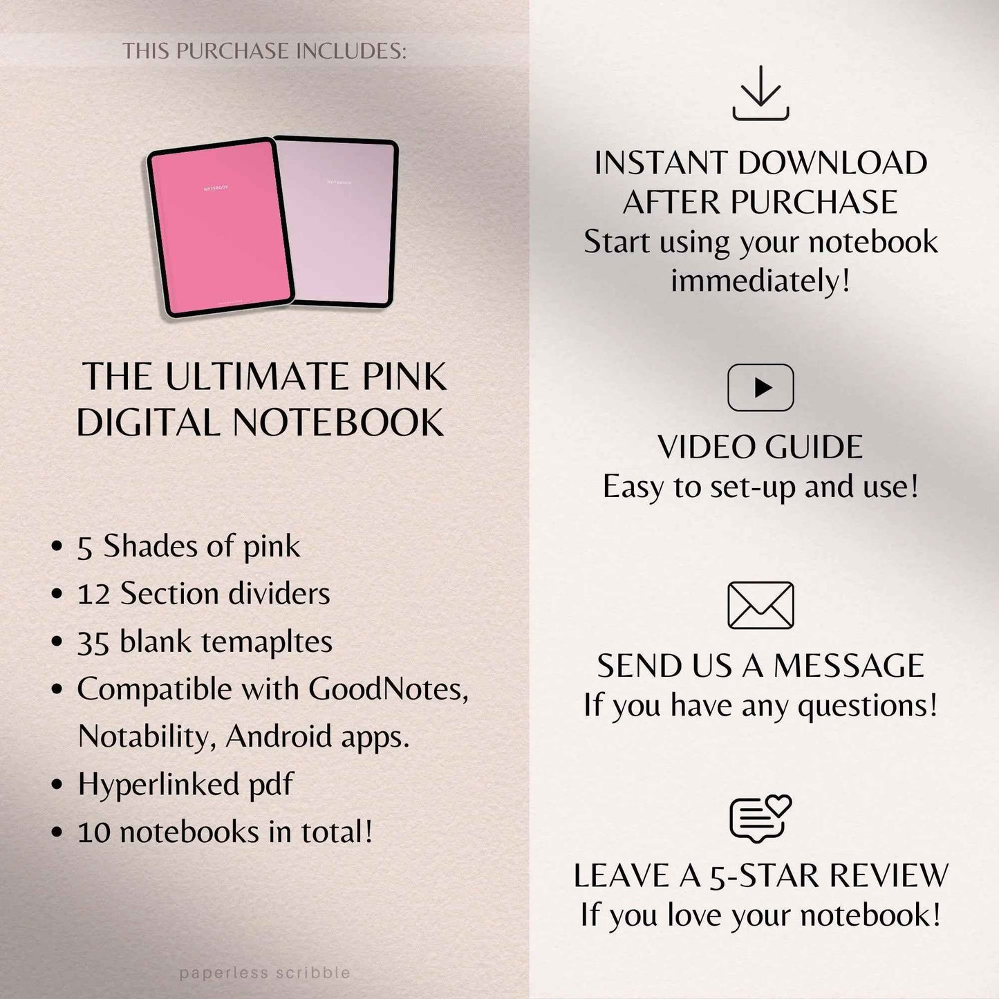 Digital Notebook Pink | Pink Ipad Notebook for Goodnotes | Digital Note Templates Notability | Digital Student Notebook | Goodnotes Notebook