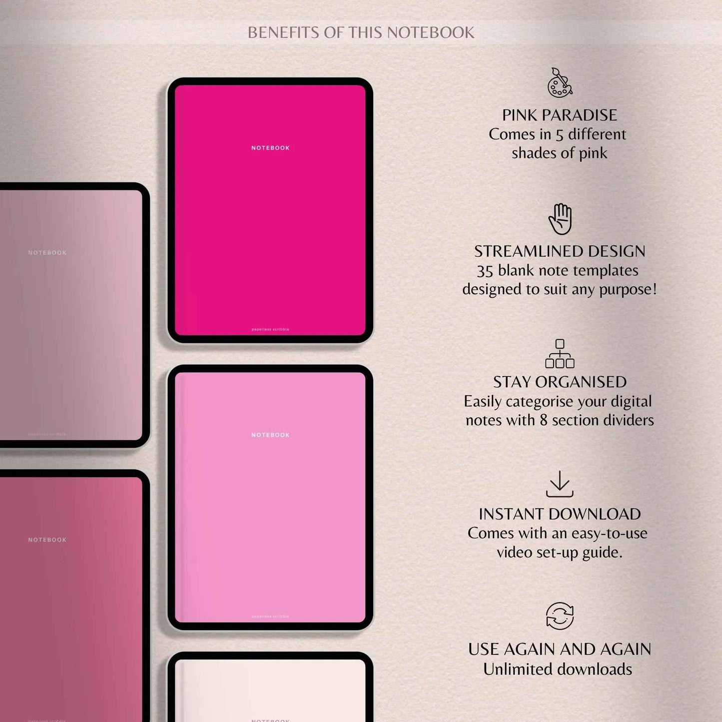 Digital Notebook Pink | Pink Ipad Notebook for Goodnotes | Digital Note Templates Notability | Digital Student Notebook | Goodnotes Notebook