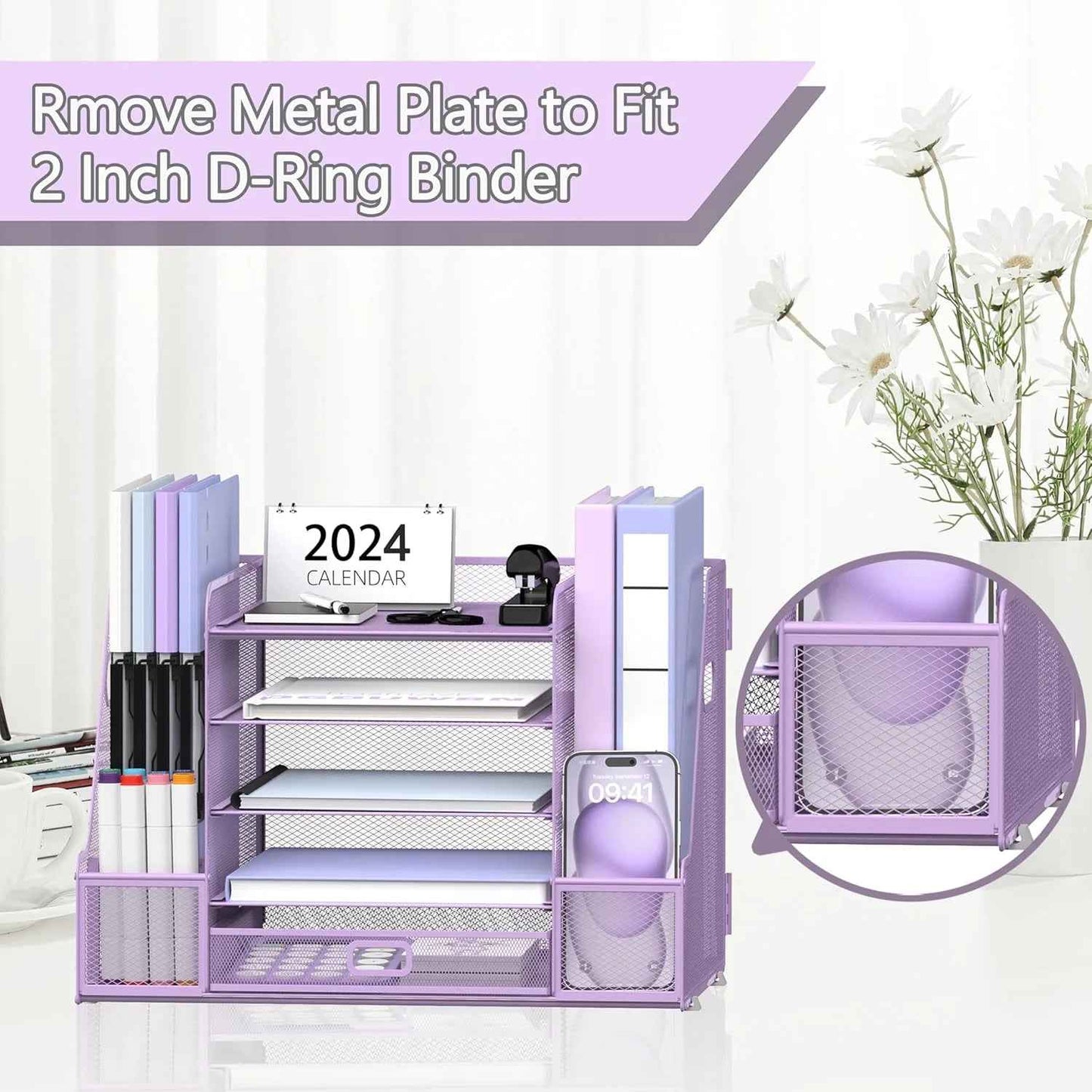 5-Tier Tray-Style Document Rack, Desktop Document Sorter with Bookends for Home and Office