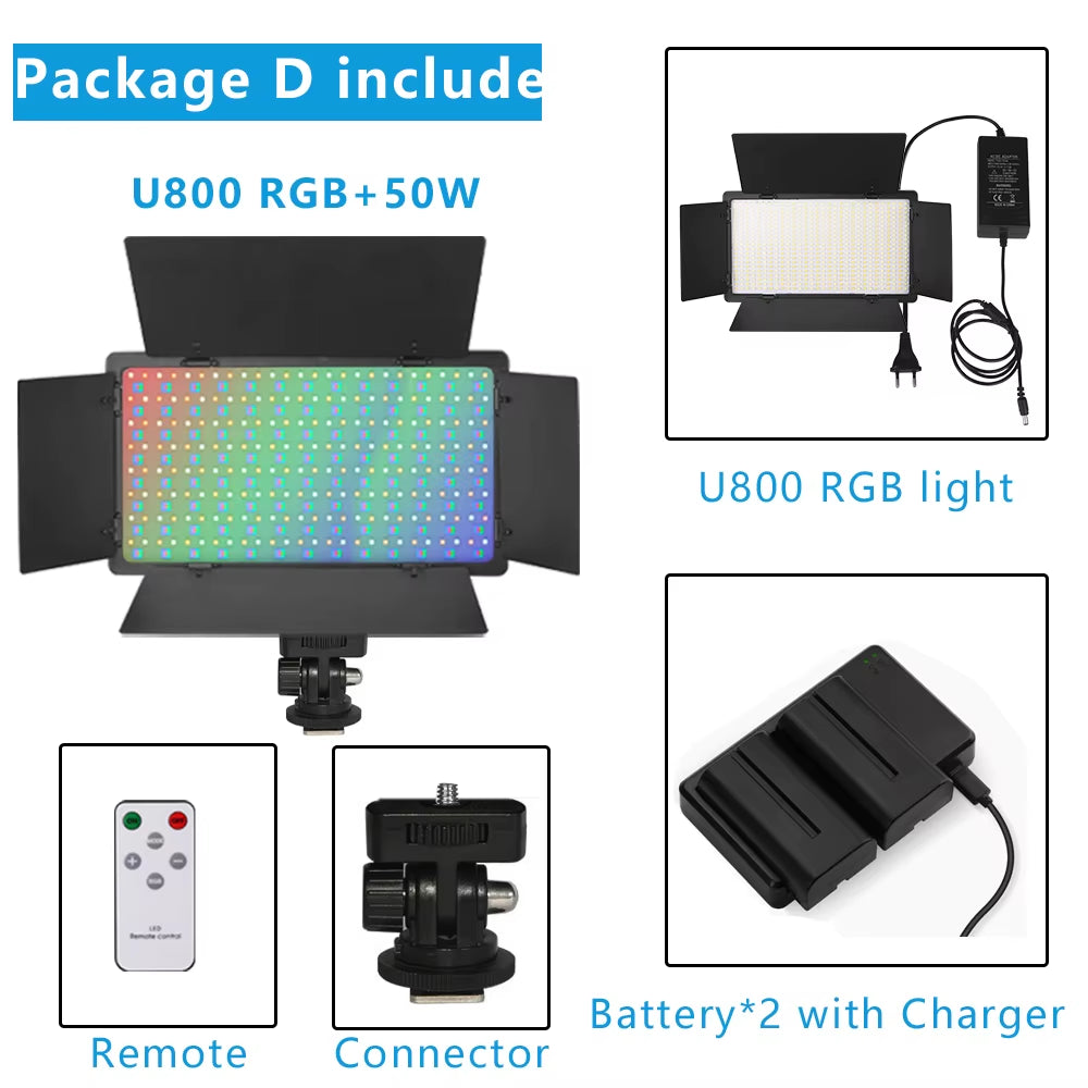 U800 RGB Photo Light LED Photo Studio Light Camera Phone Video Recroding RGB Panel Lamp LED Vdieo Light for YOUTUBE Tiktok LIVE