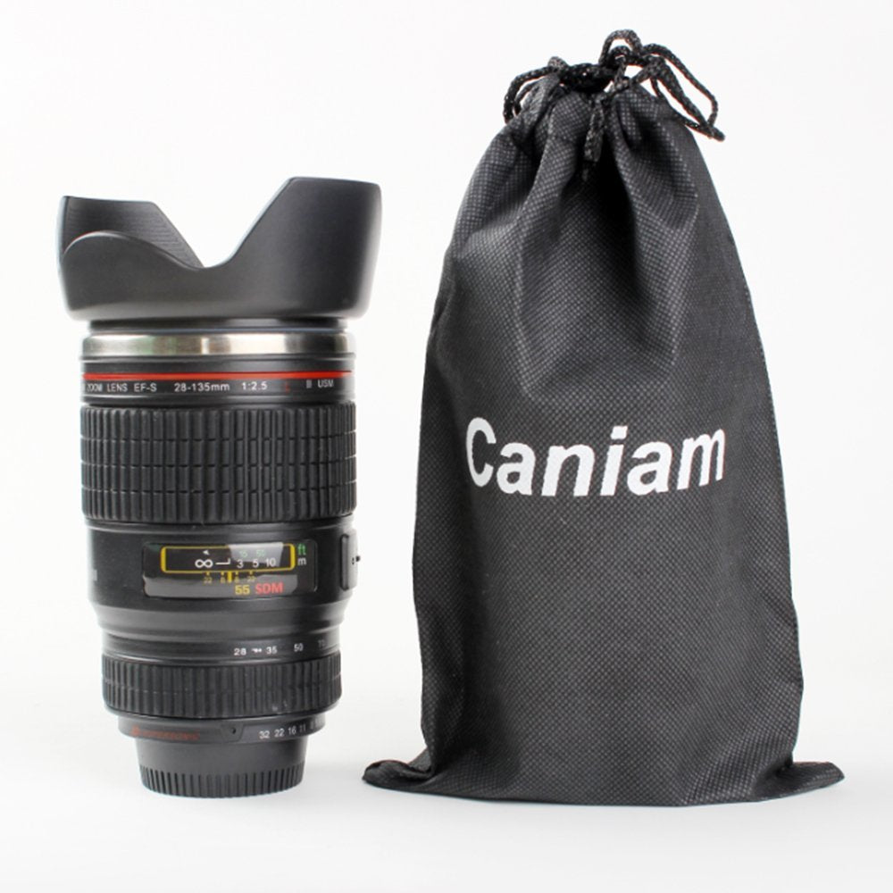 Stainless Steel Camera Lens Cup Canon Camera Lens Coffee Travel Mug with Holder