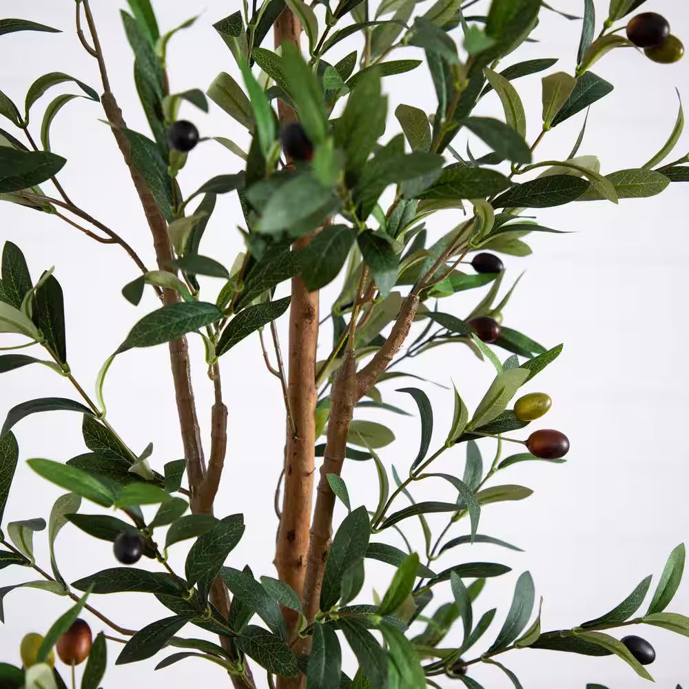 7 Ft. Artificial Olive Tree with Natural Trunk and Handmade Jute Basket