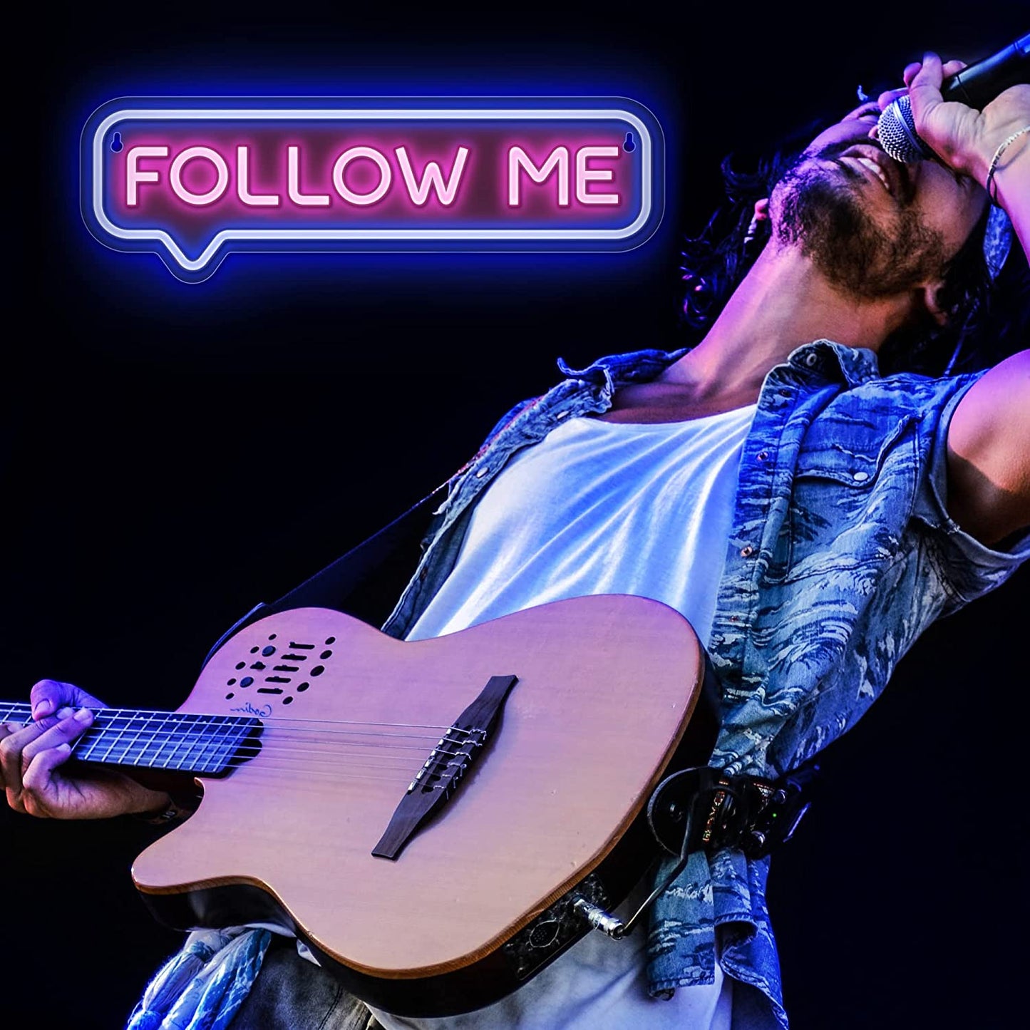 Follow Me Neon Sign - USB Powered Follow Me Neon Lights for Streamers/Influencers/Gamers – Blue&Pink Led Signs for Wall, Bedroom, Game Room Decor – Live Streaming Neon Signs - 16.5 * 4.7-Inch