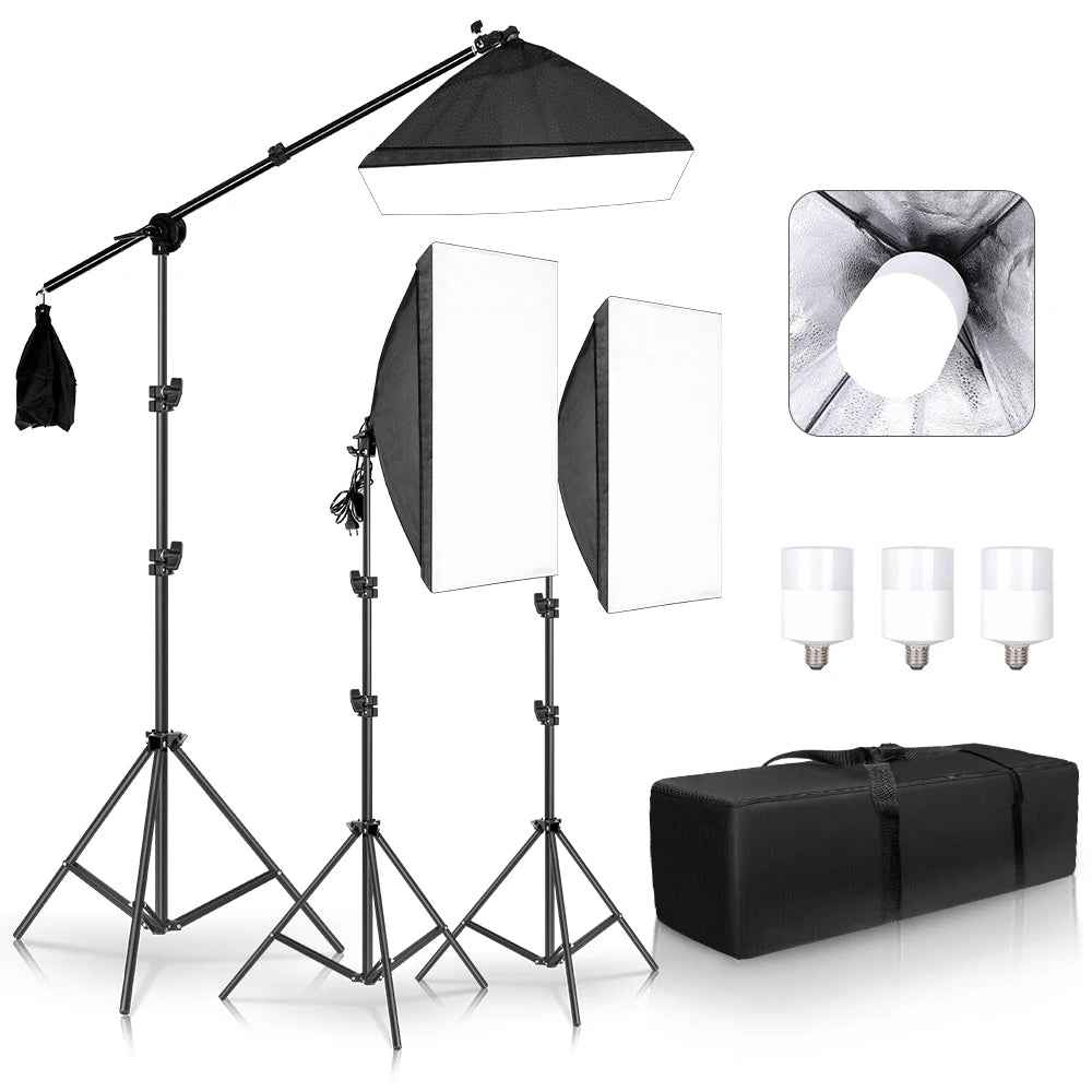 Professional Photo Studio Softbox Lights Continuous Lighting Kit Accessories Equipment with 3Pcs Soft Box,Led Blub,Tripod Stand