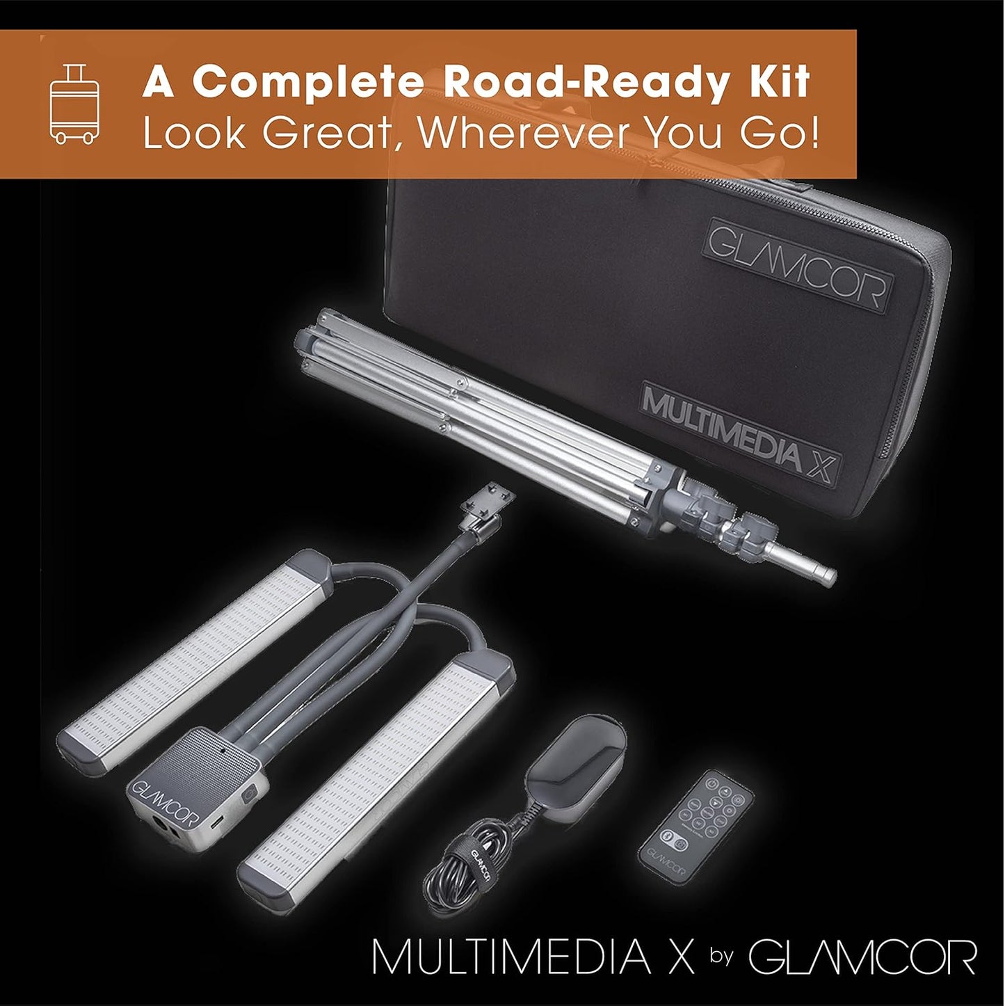 Multimedia X Portable LED Lighting Kit | Remote Controlled 2700K - 5600K Color Temperature | Smartphone Mount with Selfie Control (Grey)