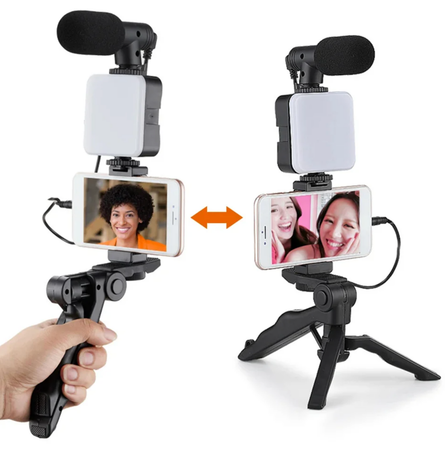 Smartphone Vlogging Kit with Tripod Phone Holder Mini Microphone LED Fill Light Starter for Tiktok Live Stream Video Youtube - Luxe Haus Studio