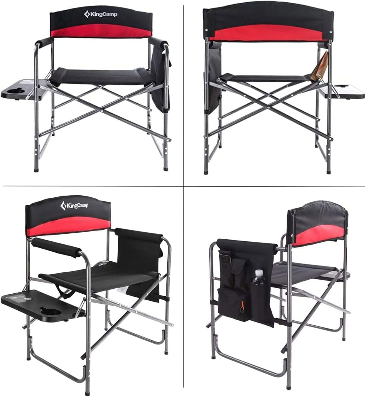 Heavy Duty Camping Director Chair, Folding with Side Table & Storage, Red