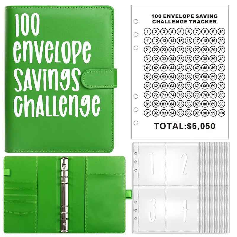 PU Leather Notebook Binder Budget Saving Money Planner Money Organizer for Cash Savings Zipper Envelope Pockets Stickers