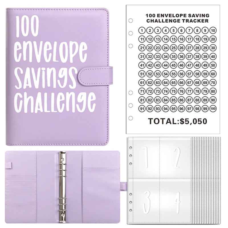 PU Leather Notebook Binder Budget Saving Money Planner Money Organizer for Cash Savings Zipper Envelope Pockets Stickers