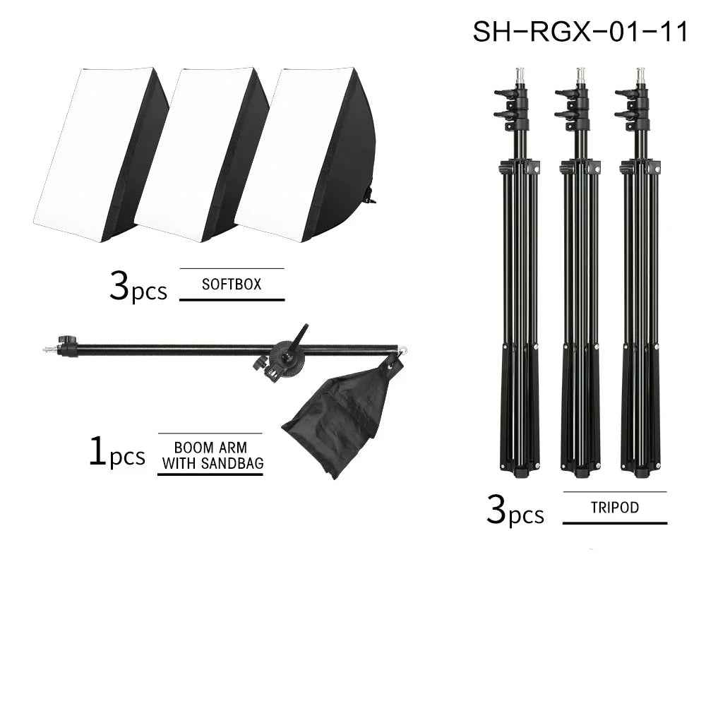 Professional Photo Studio Softbox Lights Continuous Lighting Kit Accessories Equipment with 3Pcs Soft Box,Led Blub,Tripod Stand