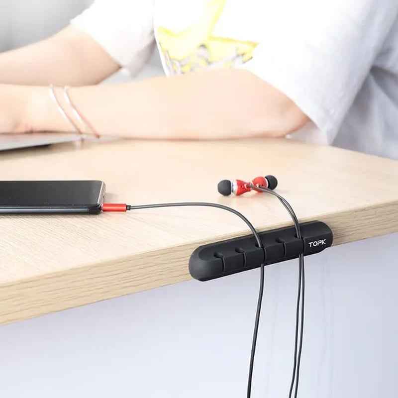 TOPK Feel Free to Stick Multi-Function Cable Organizer Silicone USB Cable Winder Desktop Tidy Management Clips Cable Holder for Mouse Headphone Wire
