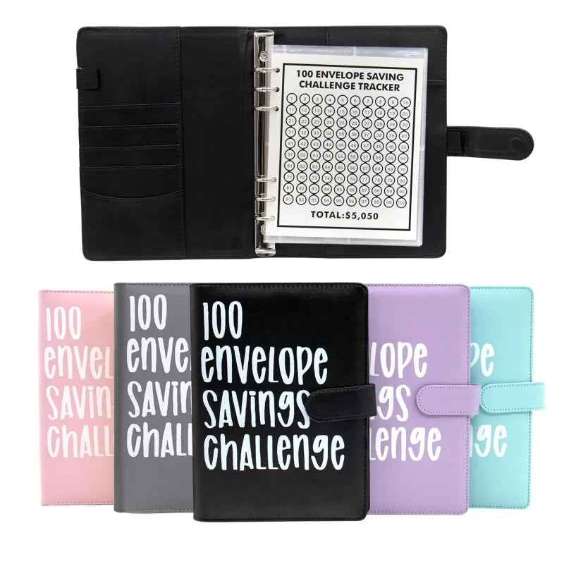 PU Leather Notebook Binder Budget Saving Money Planner Money Organizer for Cash Savings Zipper Envelope Pockets Stickers