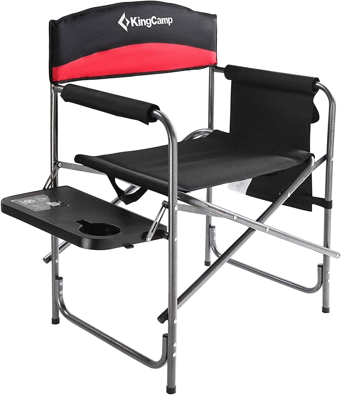 Heavy Duty Camping Director Chair, Folding with Side Table & Storage, Red