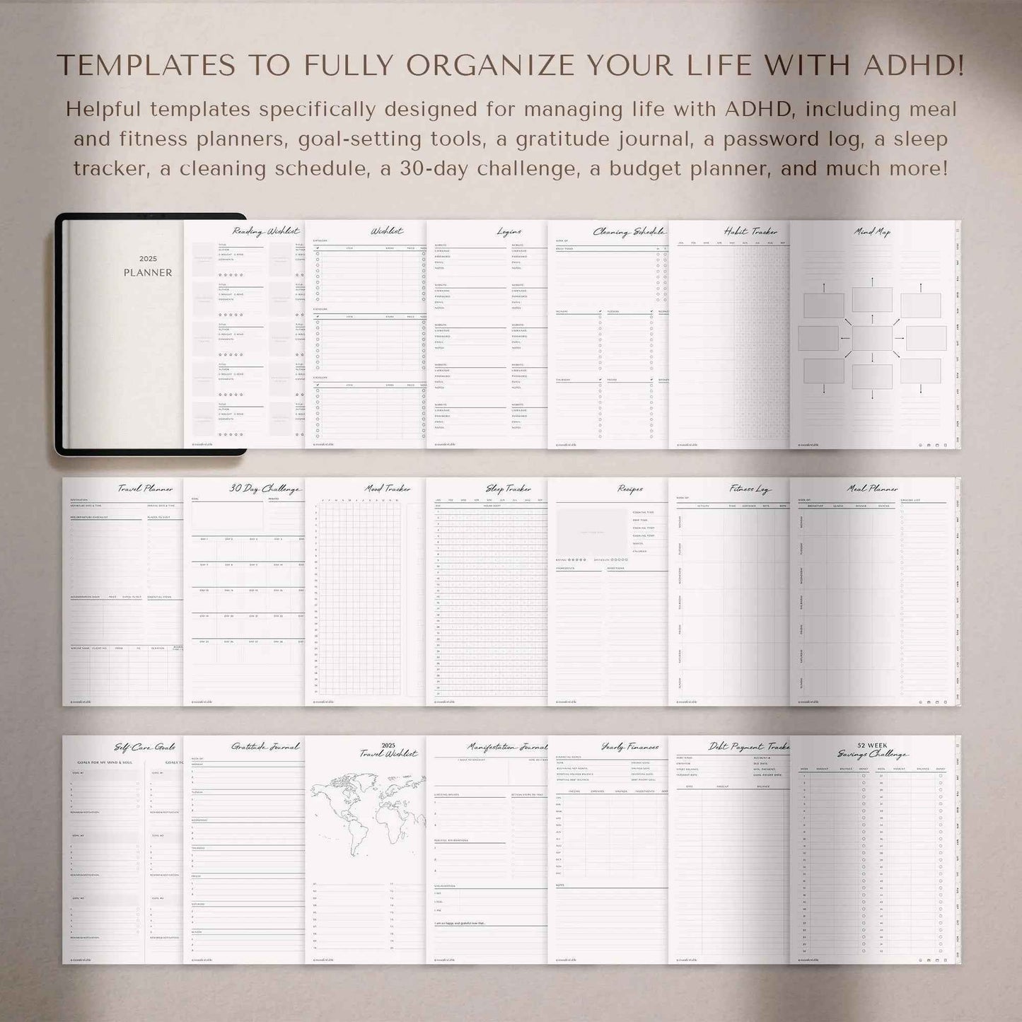 ADHD Digital Planner, 2025 Digital Planner, ADHD Planner, Daily Planner, Weekly Planner, Monthly Planner, Goodnotes Planner, Ipad Planner