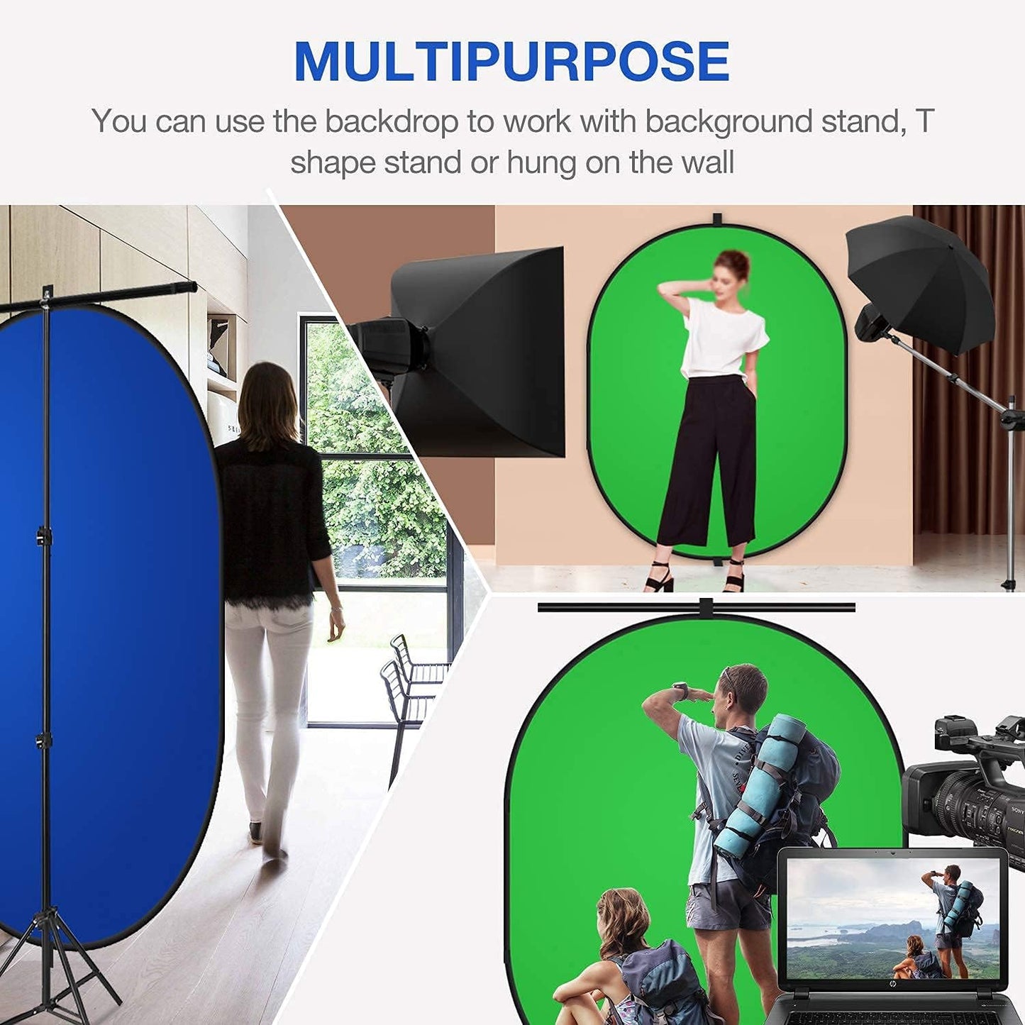 5Ft X 6.5Ft Chromakey Backdrop, 2-In-1 Background Screen Green and Blue Screen, Foldable Backdrop for Photography, Gaming and Live Streaming