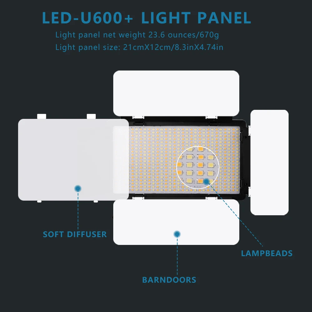 U800 U600 LED Photo Studio Light for Tiktok Youbute Game Live Video Lighting Portable Video Recording Photography Lamp