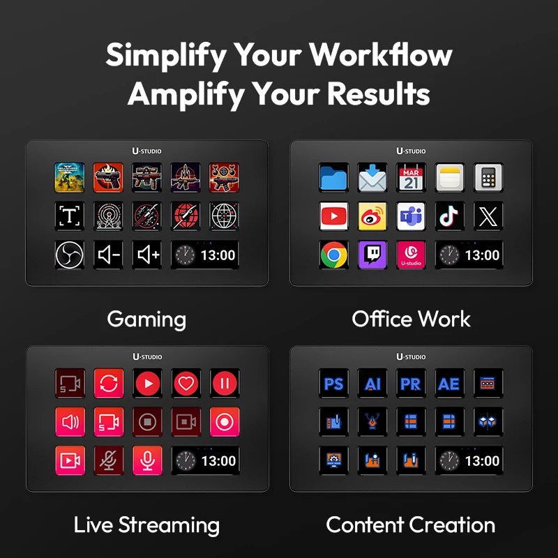 D200 Stream Deck Keyboard 13 LCD Keys All Customizable for Gaming Boardcast Livestreaming Office Content Creation Youtube