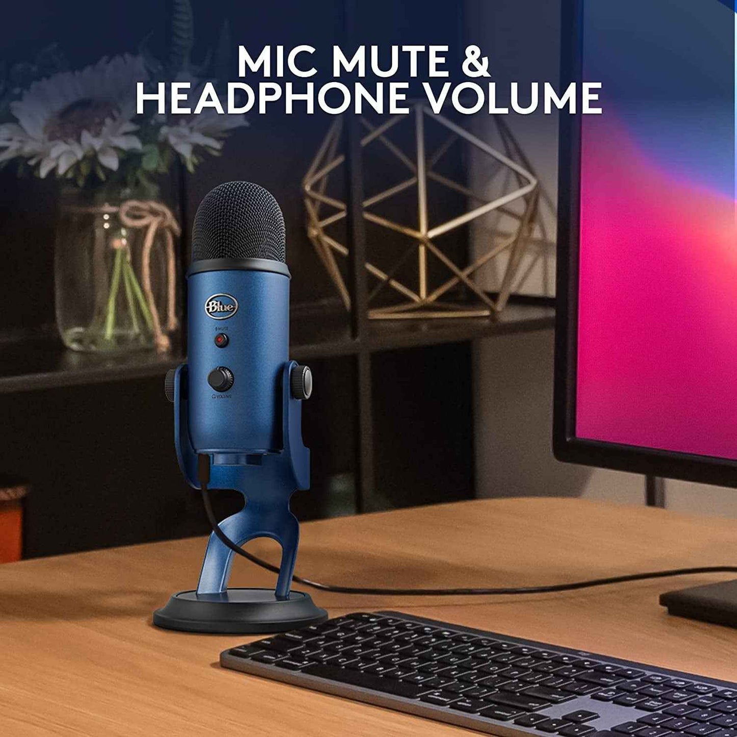 Yeti USB Microphone for PC, Mac, Gaming, Recording, Streaming, Podcasting, Studio and Condenser Mic with VO!CE Effects, 4 Pickup Patterns, Plug and Play - Midnight