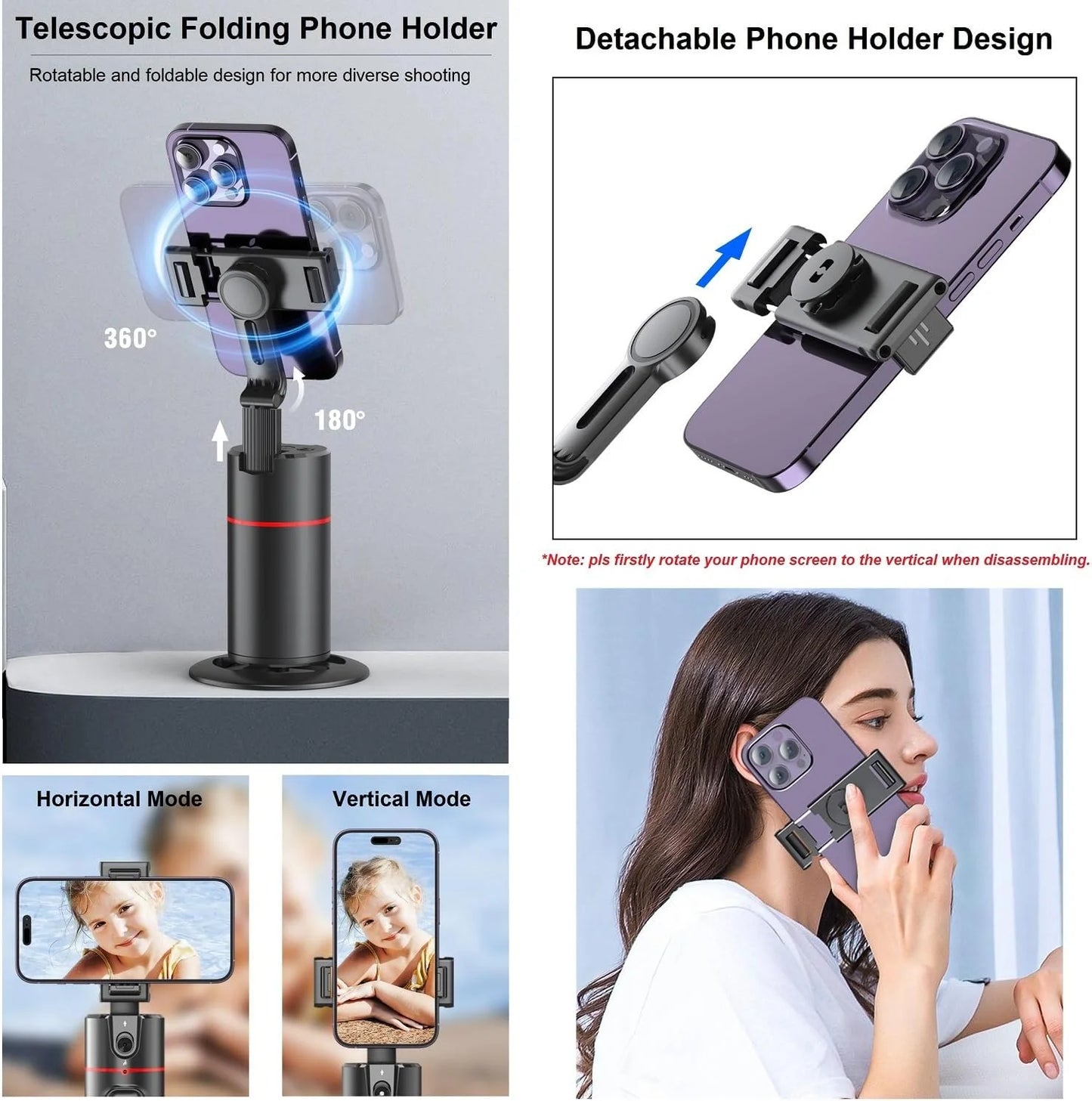 Innotech Sc Extendable Auto Face Tracking Tripod 360 Rotating Tripod, Both Auto or Manual Moving Control, Smart Cameraman Shooting for Video, Vlog, Live Stream