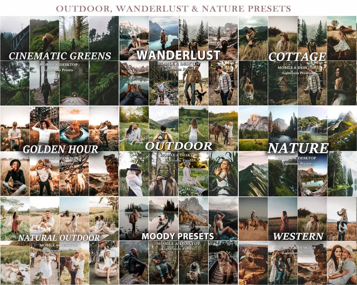 600 OUTDOOR Lightroom Presets Bundle, Mobile Desktop Preset, Moody Mountain Nature Preset, Wanderlust Travel Blogger Preset for Instagram