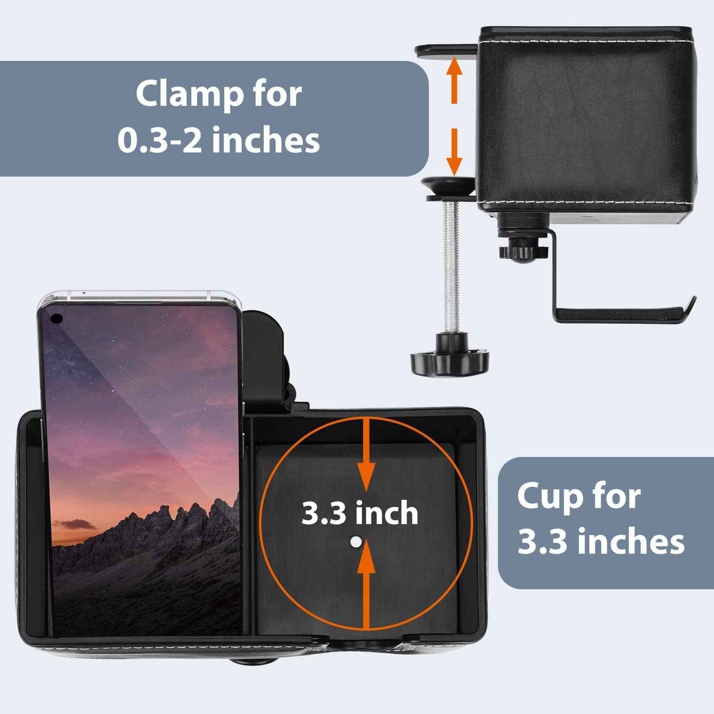 Desk Cup Holder Clip on Pen Holder Headphone Hanger Headset Stand Rotatable Clamp Hook under Desk (Black)