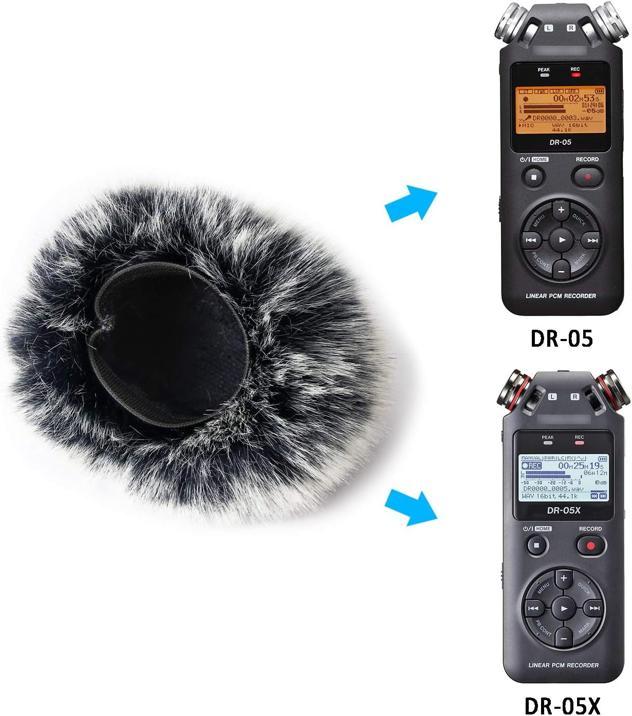 DR05X Windscreen Muff for Tascam DR-05X DR-05 Portable Recorders, DR05X Mic Deadcat Windshield Windscreen Artificial Fur Wind Screen