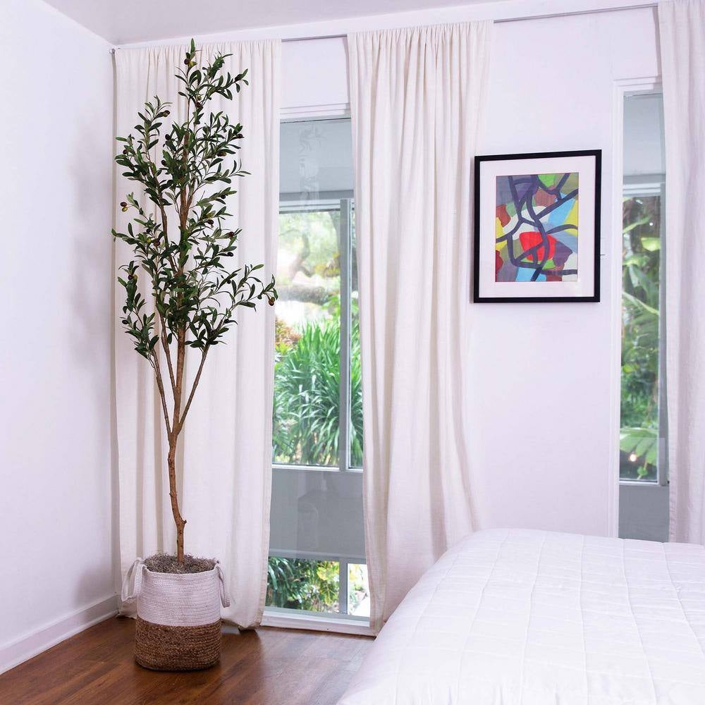 7 Ft. Artificial Olive Tree with Natural Trunk and Handmade Jute Basket