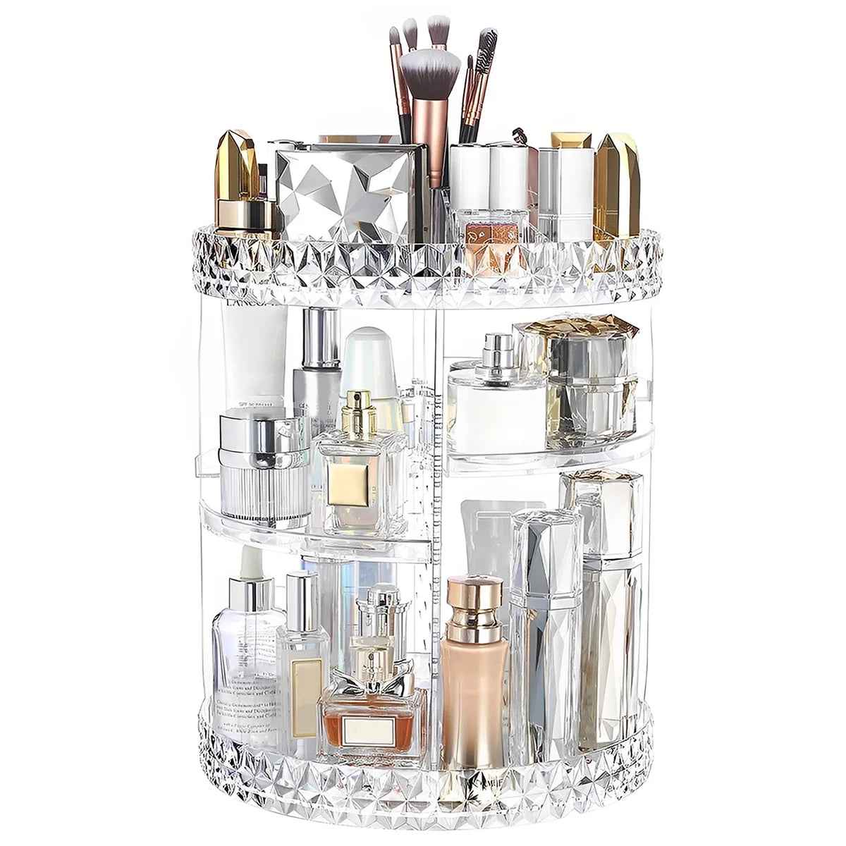 3 Tiers Rotating Makeup Organizer with Compartment 360° Spinning Makeup Stand Reusable Spinning Storage Display Case Clear