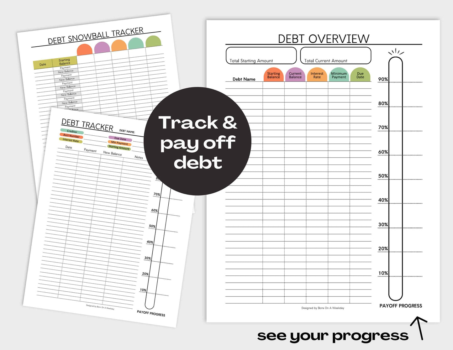 PRINTABLE Finance Planner, Budget Bundle, Debt Payoff Bundle, Savings Tracker, Spending Expense Tracker, Budget Templates, Colorful Modern