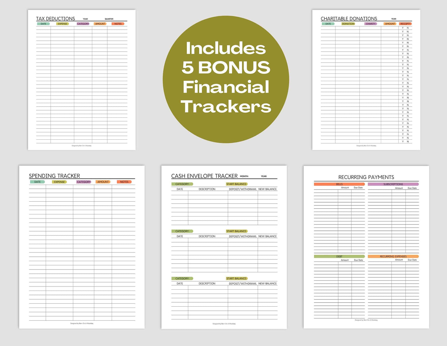 PRINTABLE Finance Planner, Budget Bundle, Debt Payoff Bundle, Savings Tracker, Spending Expense Tracker, Budget Templates, Colorful Modern