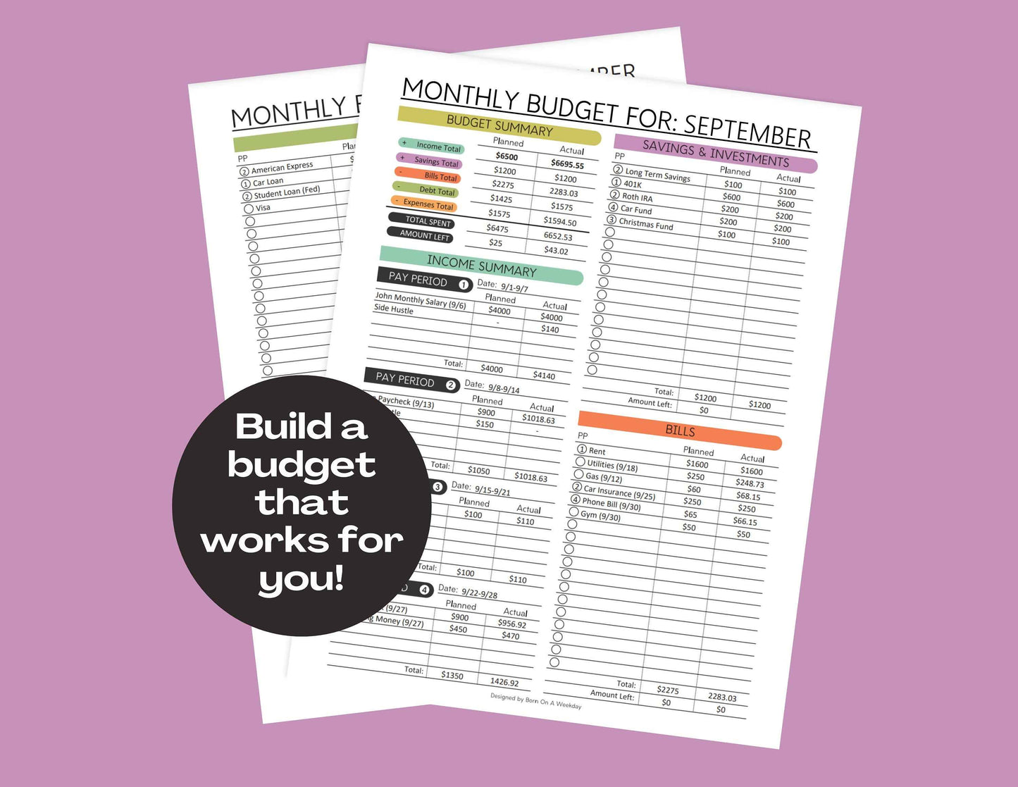 PRINTABLE Finance Planner, Budget Bundle, Debt Payoff Bundle, Savings Tracker, Spending Expense Tracker, Budget Templates, Colorful Modern