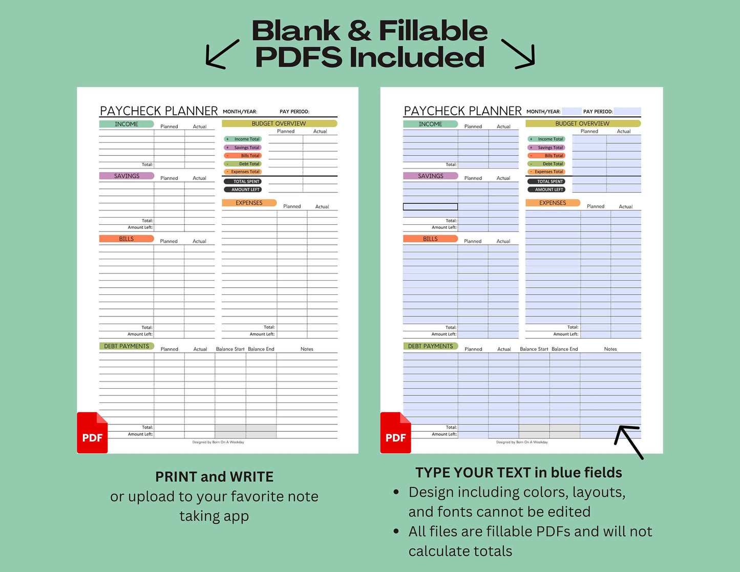 PRINTABLE Finance Planner, Budget Bundle, Debt Payoff Bundle, Savings Tracker, Spending Expense Tracker, Budget Templates, Colorful Modern