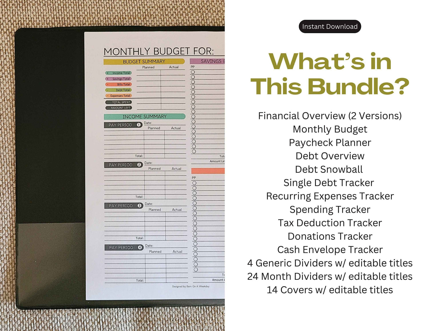PRINTABLE Finance Planner, Budget Bundle, Debt Payoff Bundle, Savings Tracker, Spending Expense Tracker, Budget Templates, Colorful Modern